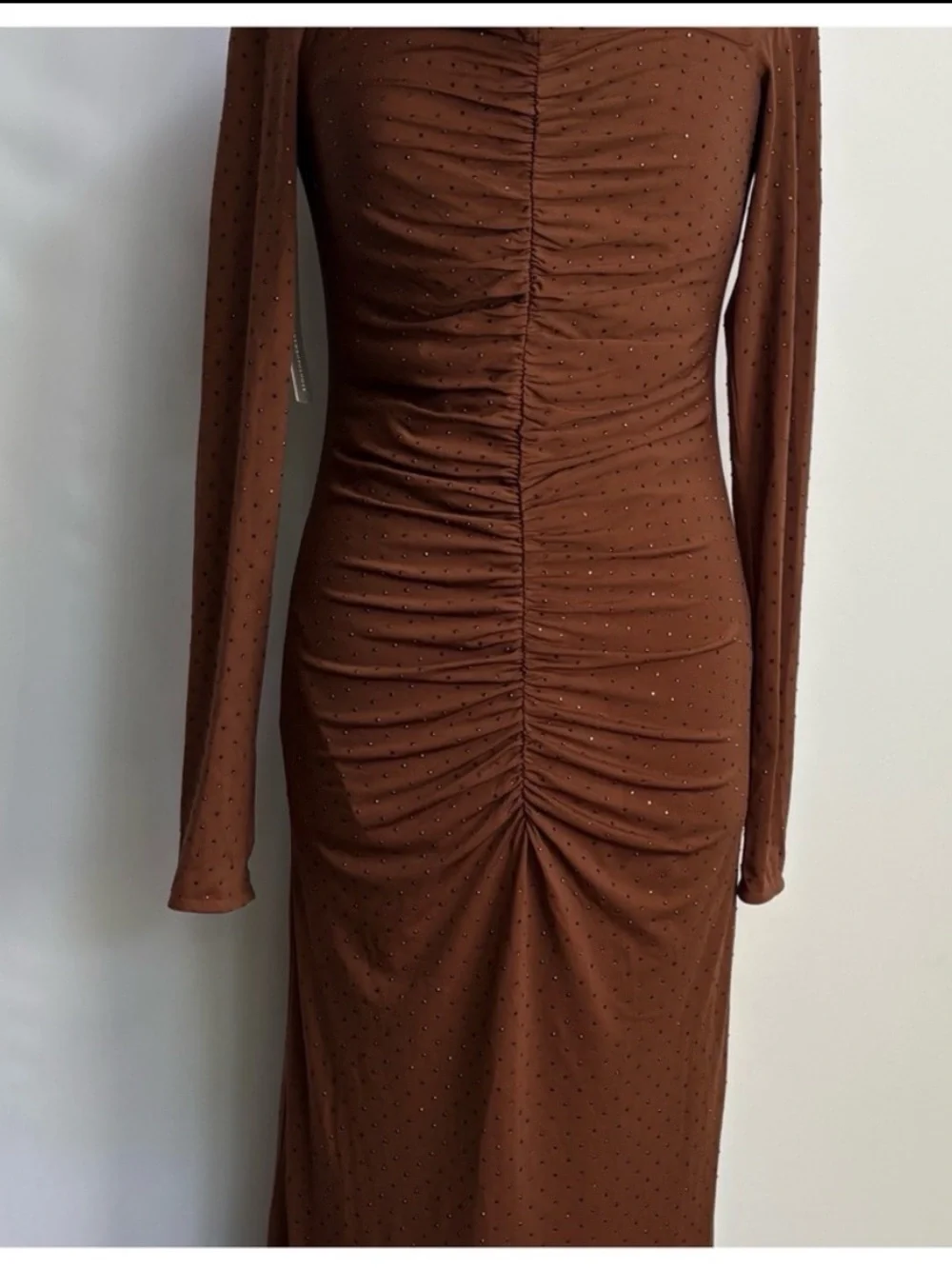 Anthro  Bardot Artura Diamante Fitted Off shoulder Ruched Maxi Dress Event Dates - Picture 7 of 15